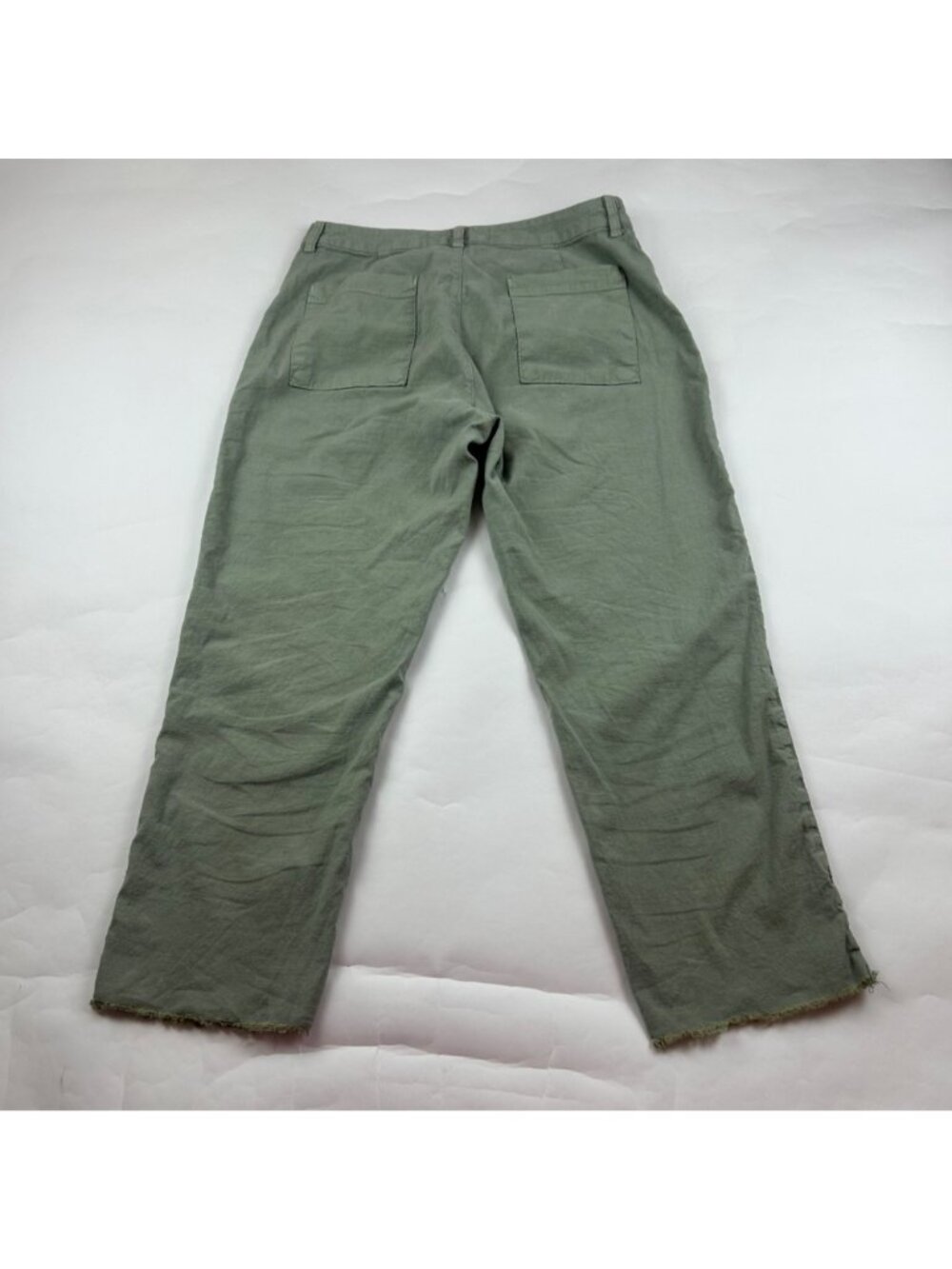 Frank & Eileen Sage Green Flax Blend Kinsale Straight Leg Raw Hem Ankle Pant 10 - Picture 5 of 7